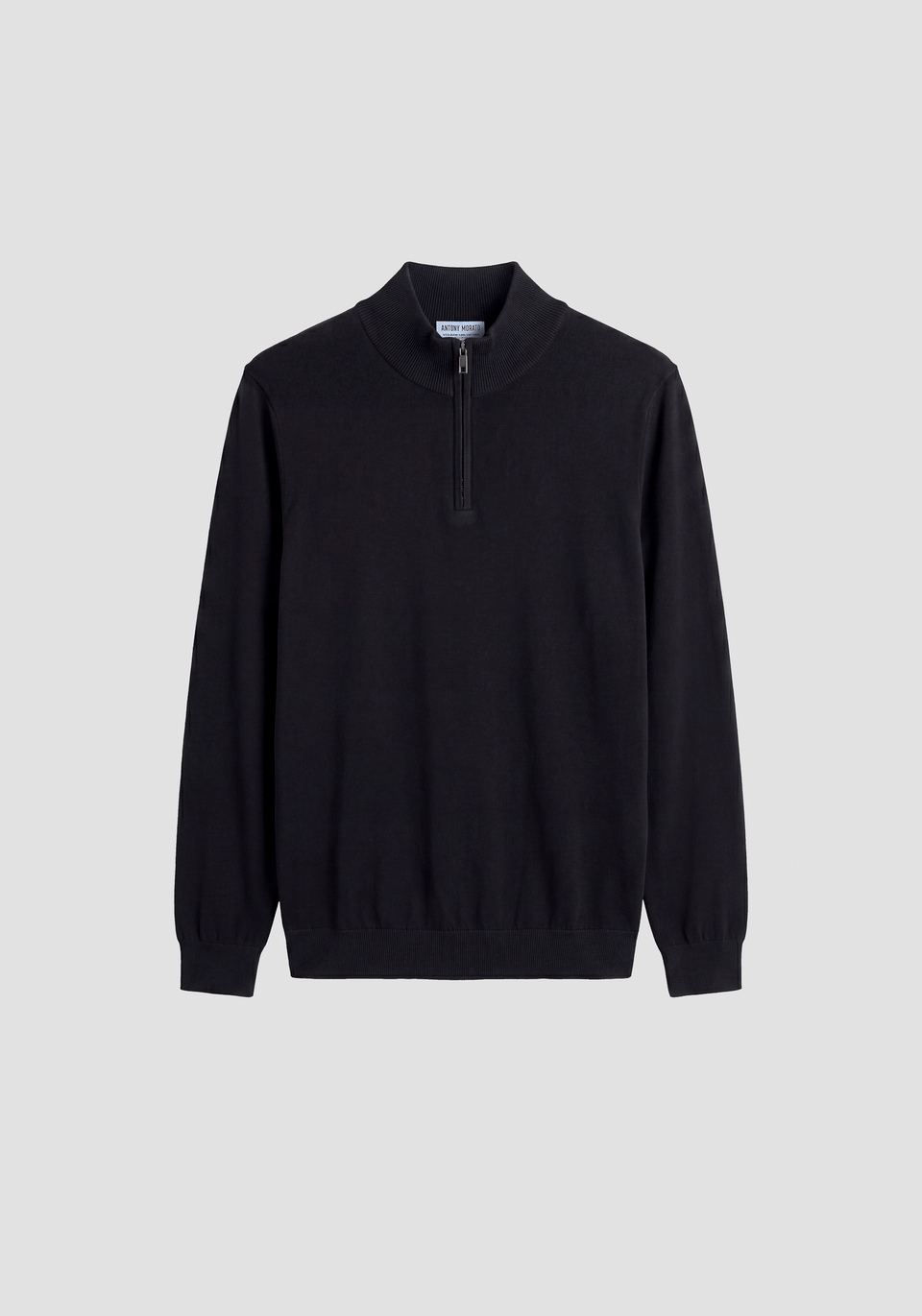 Black regular-fit zip turtleneck sweater in super-soft wool blend