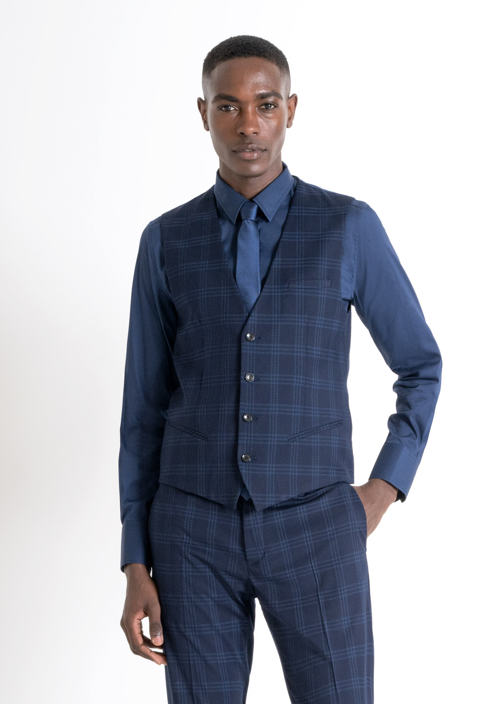 SLIM FIT WAISTCOAT IN CHEQUERED PATTERN ELASTIC VISCOSE - Antony Morato Online Shop