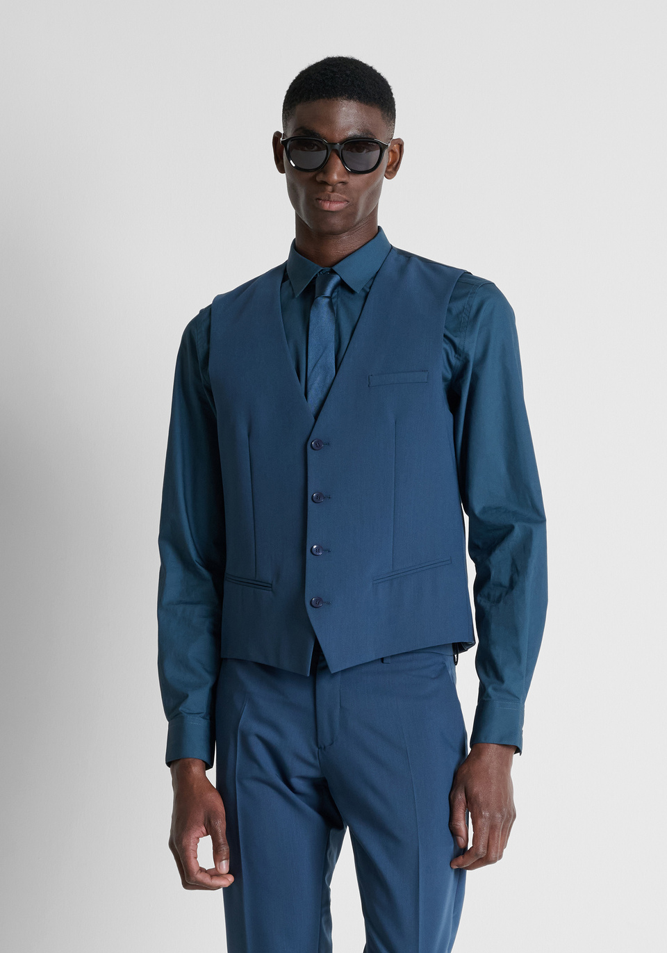 Navy blue slim-fit waistcoat in stretch viscose | Antony Morato
