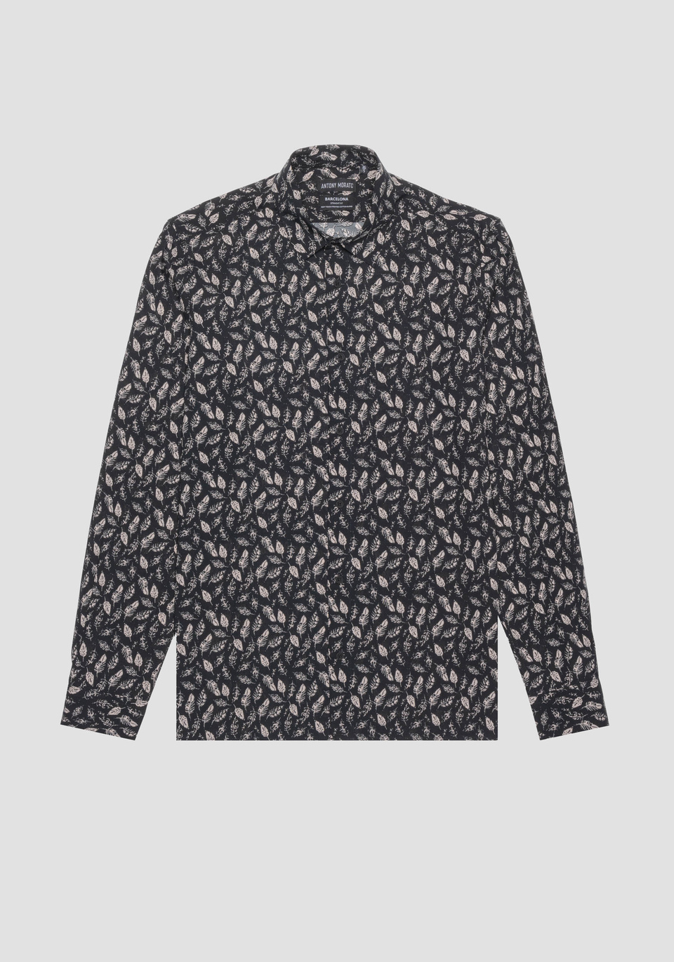 "BARCELONA" COTTON-BLEND STRAIGHT-FIT SHIRT WITH ALL-OVER PATTERN - Antony Morato Online Shop