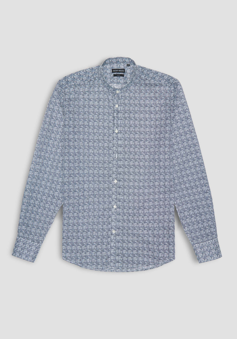SLIM-FIT MANDARIN-COLLAR SHIRT IN LIGHTWEIGHT POPLIN WITH A PRINT PATTERN - Antony Morato Online Shop