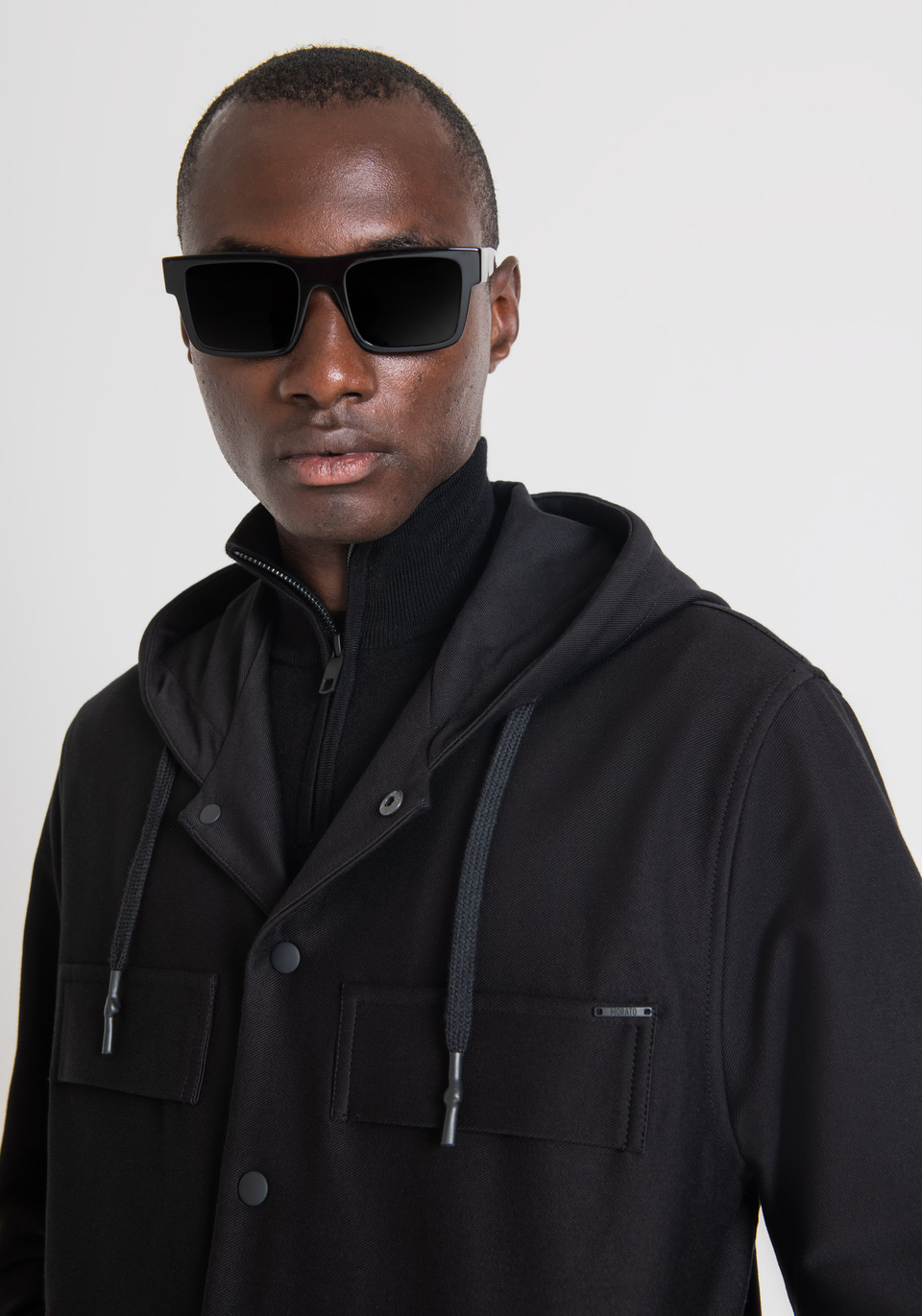OVERSIZED STRETCH-COTTON SHIRT WITH HOOD AND DRAWSTRING - Antony Morato Online Shop