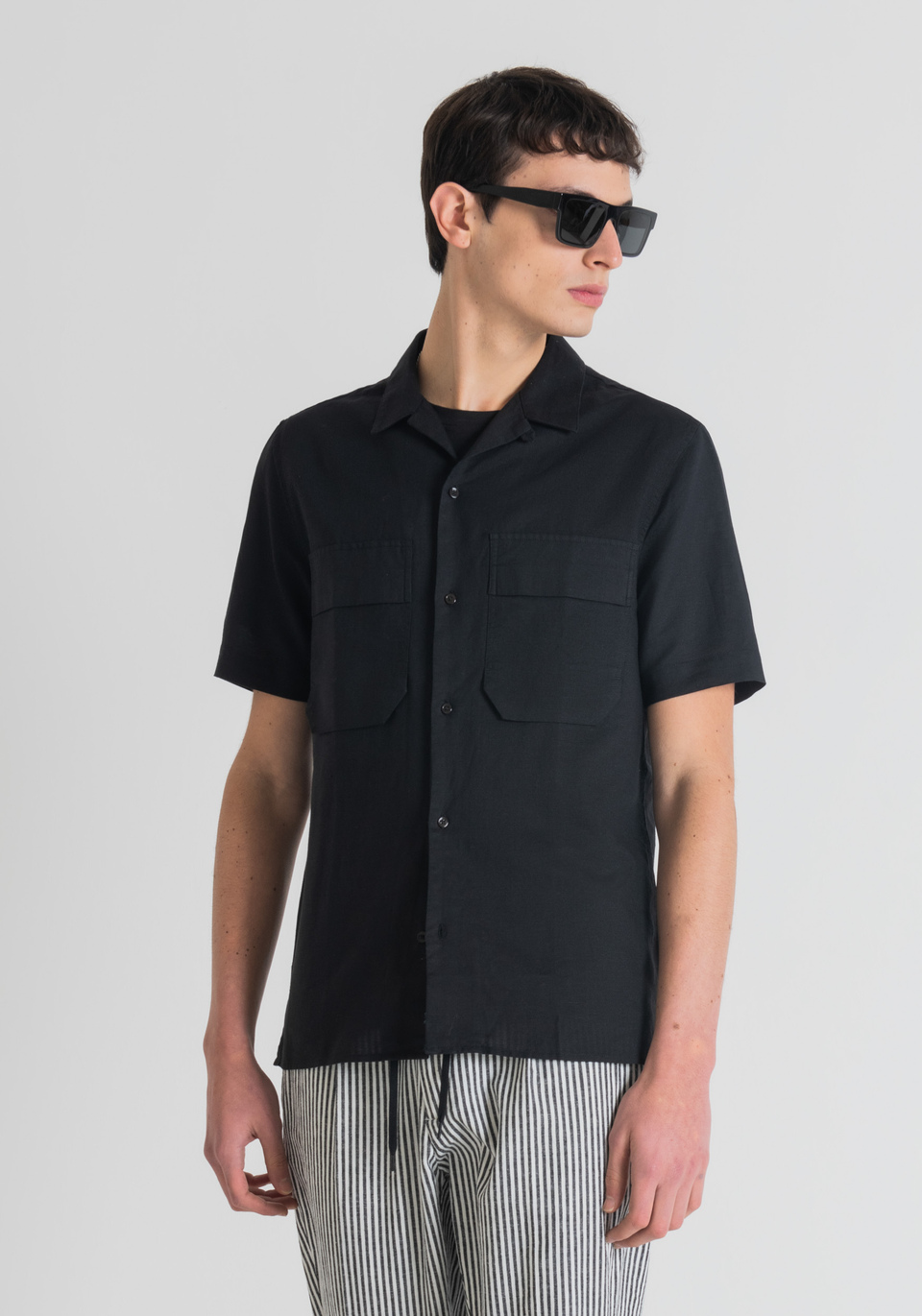 OVERSIZED LINEN BLEND SHIRT WITH BOWLING STYLE COLLAR - Antony Morato Online Shop