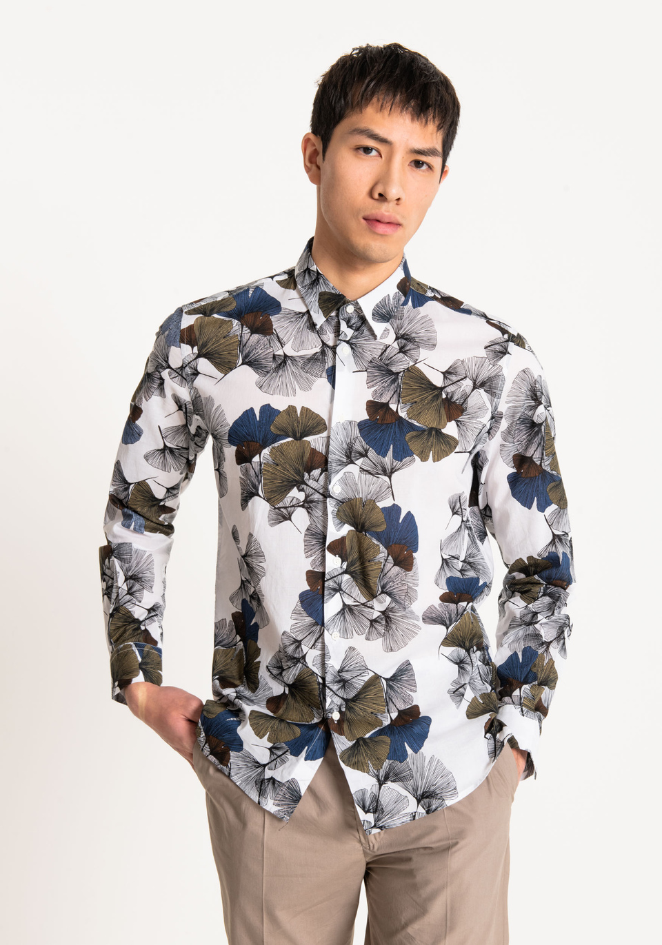 REGULAR-FIT SHIRT IN 100% COTTON WITH A LEAF PRINT - Antony Morato Online Shop