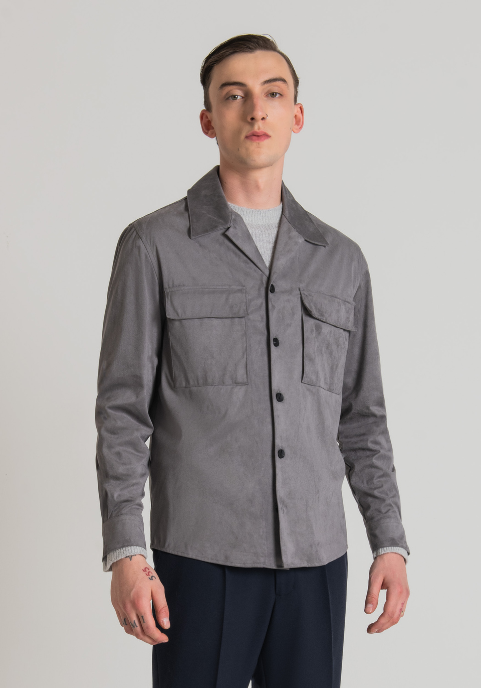 STRAIGHT FIT REGULAR SHIRT IN SUEDE EFFECT STRETCH FABRIC - Antony Morato Online Shop