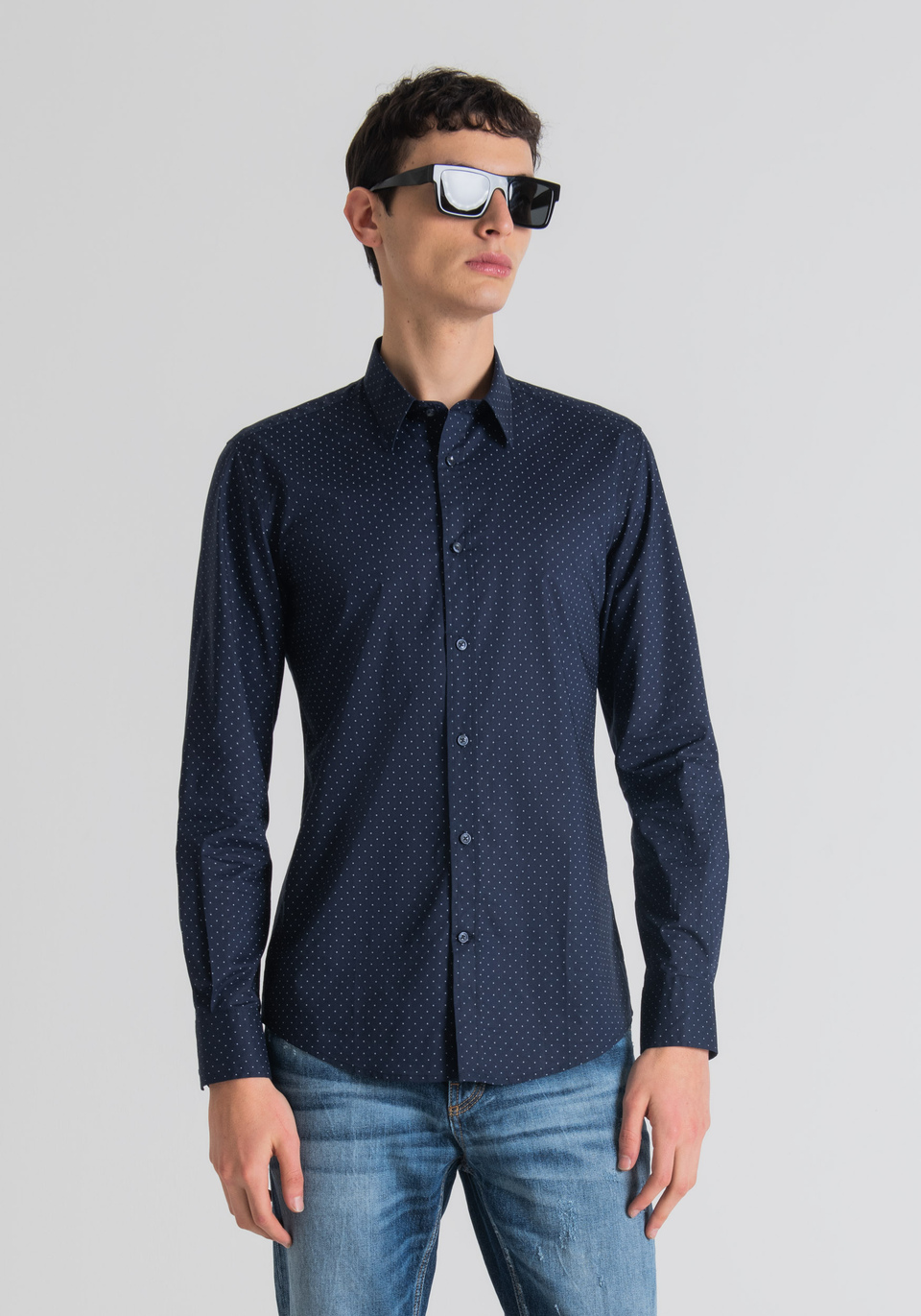 SLIM-FIT SHIRT IN 100% COTTON WITH MICRO-DOT PRINT - Antony Morato Online Shop