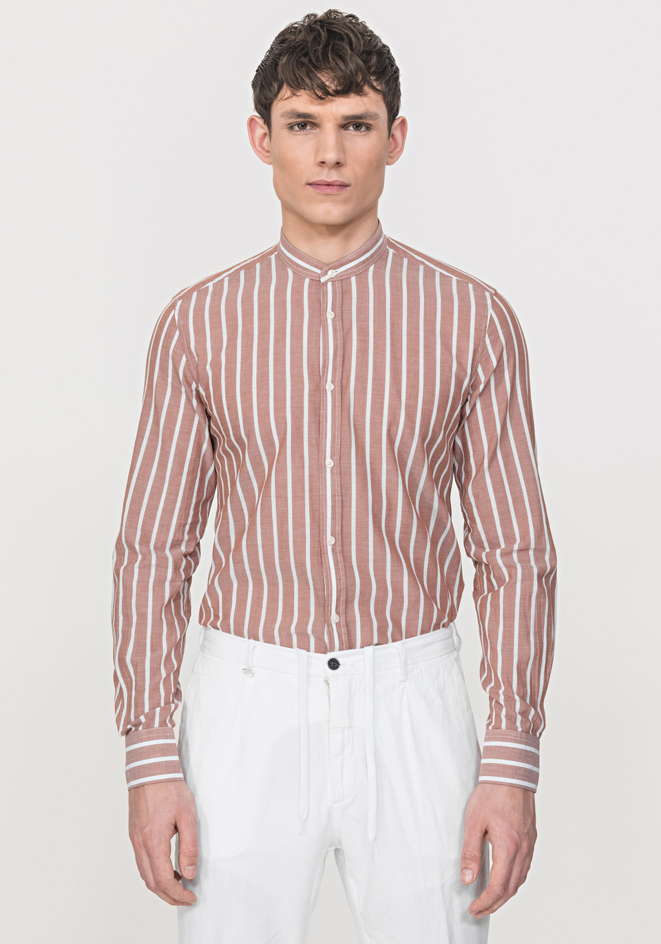 SLIM-FIT SHIRT IN LIGHTWEIGHT COTTON WITH A STRIPE PATTERN - Antony Morato Online Shop
