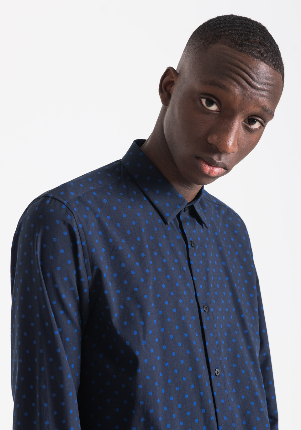 STRAIGHT FIT SHIRT IN COTTON BLEND WITH POLKA DOT PRINT - Antony Morato Online Shop