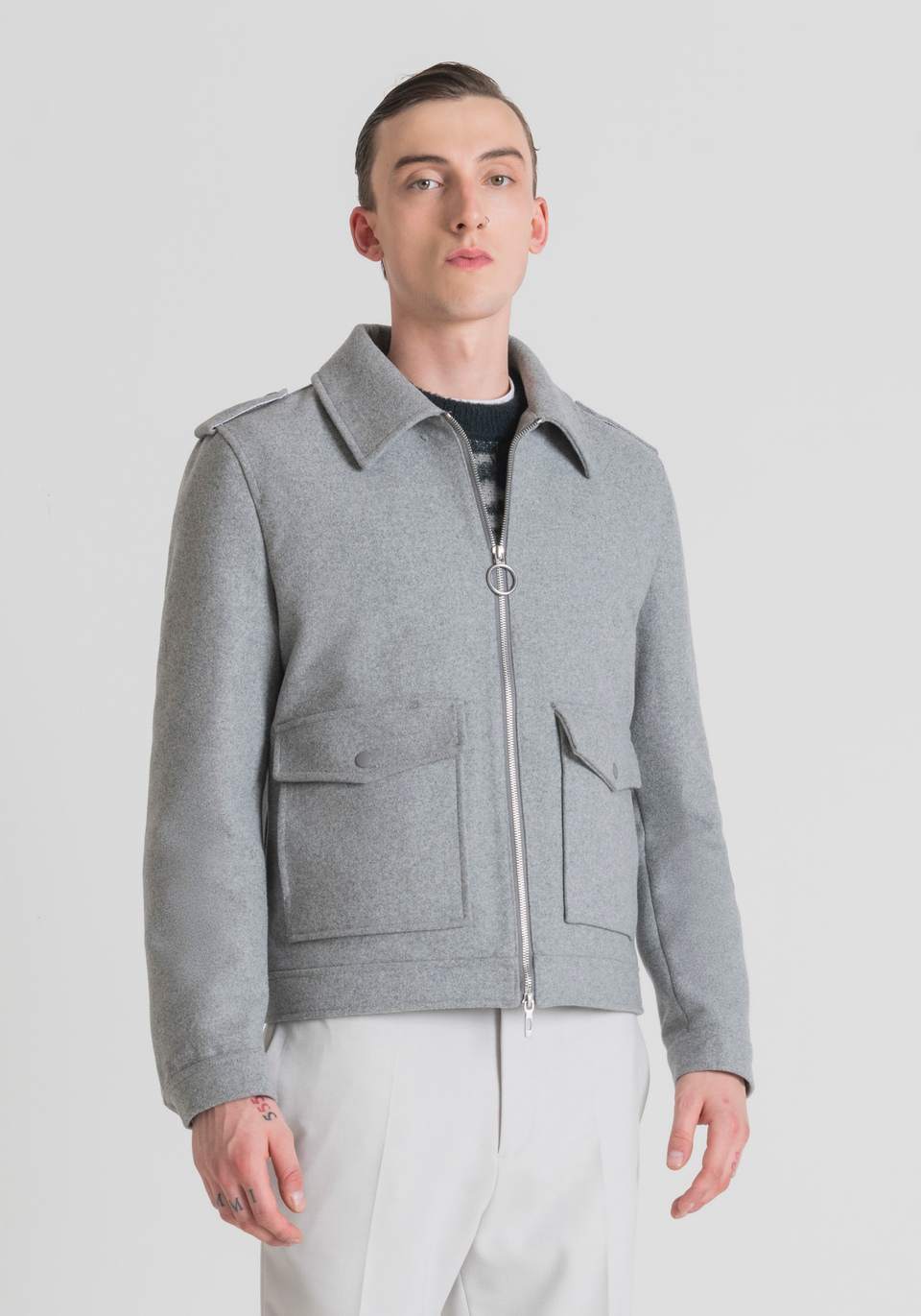 REGULAR FIT JACKET IN WOOL AND CASHMERE BLEND WITH SHIRT COLLAR - Antony Morato Online Shop