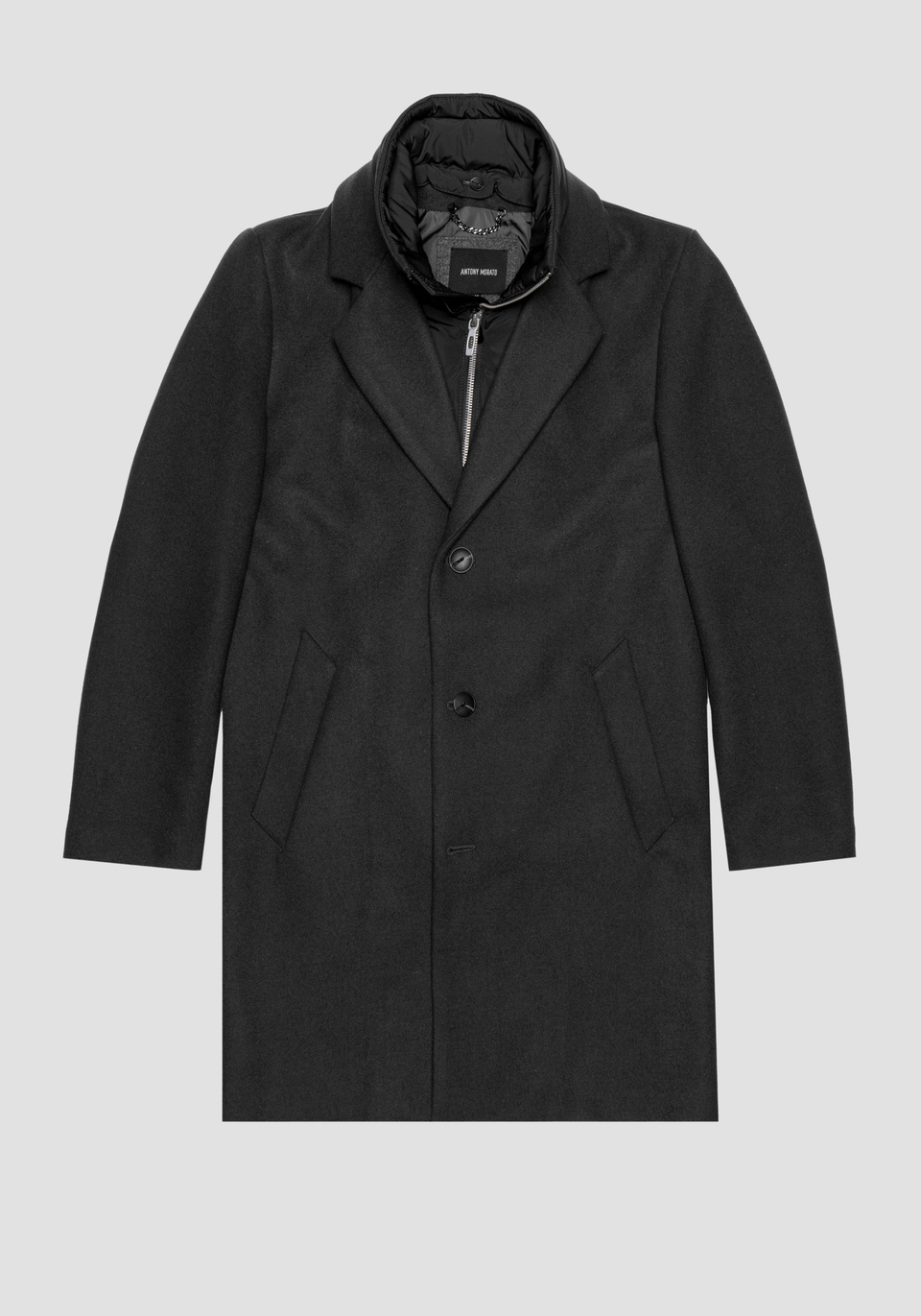 "RUPERT" REGULAR FIT COAT IN WOOL AND CASHMERE BLEND WITH TECHNICAL FABRIC INSERT - Antony Morato Online Shop