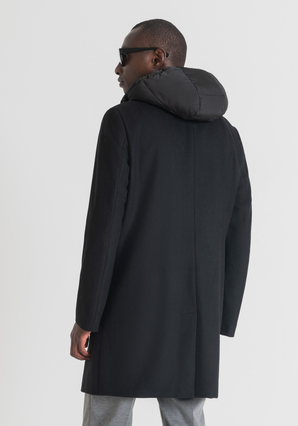 "DANIEL" SLIM FIT COAT IN WOOL-BLEND MELTON WITH DETACHABLE HOOD - Antony Morato Online Shop