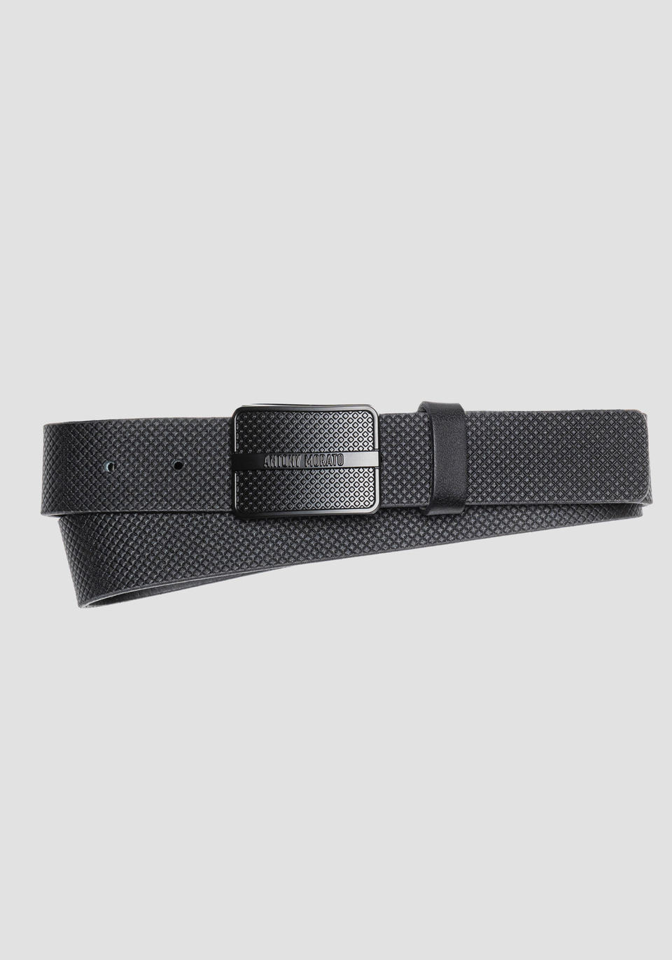 BELT IN LEATHER WITH GEOMETRIC PATTERN AND LOGO TAB - Antony Morato Online Shop