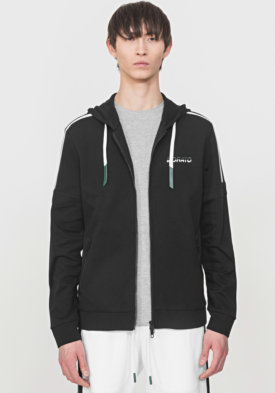SWEATSHIRT AUS BAUMWOLLJERSEY MIT ZWEIFARBIGEM STREIFEN AN DEN SCHULTERN - Antony Morato Online Shop