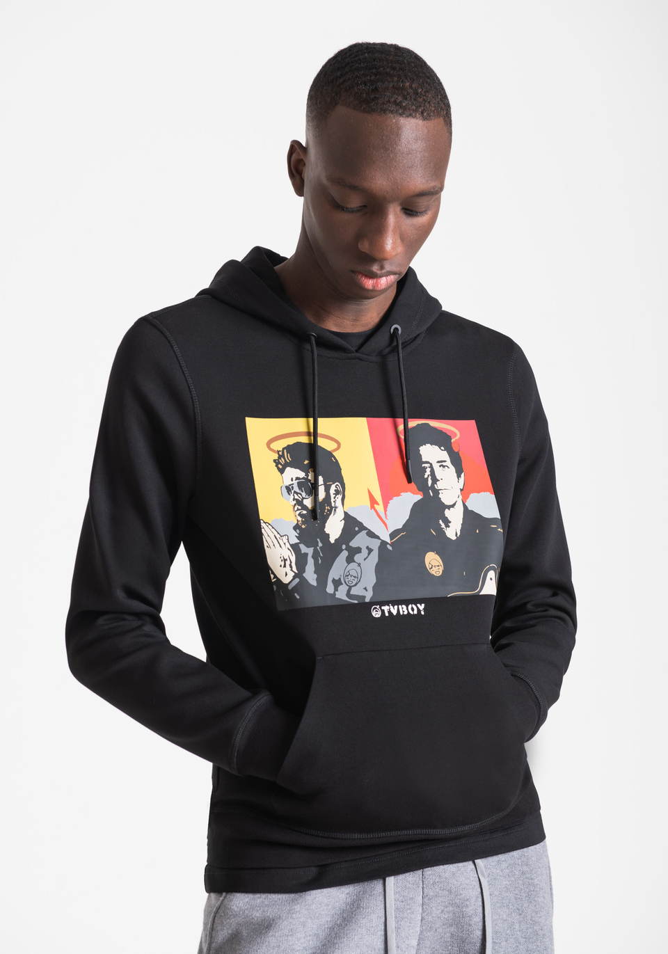 SWEAT-SHIRT COUPE DROITE EN COTON MÉLANGÉ AVEC IMPRIMÉ TVBOY - Antony Morato Online Shop