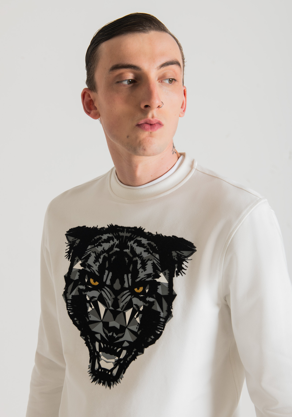 REGULAR FIT SWEATSHIRT IN COTTON BLEND FABRIC WITH PANTHER PRINT - Antony Morato Online Shop