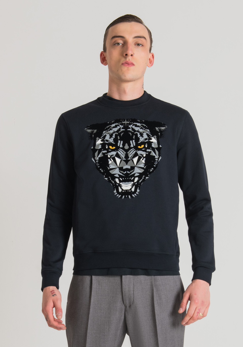 REGULAR FIT SWEATSHIRT IN COTTON BLEND FABRIC WITH PANTHER PRINT | Antony  Morato