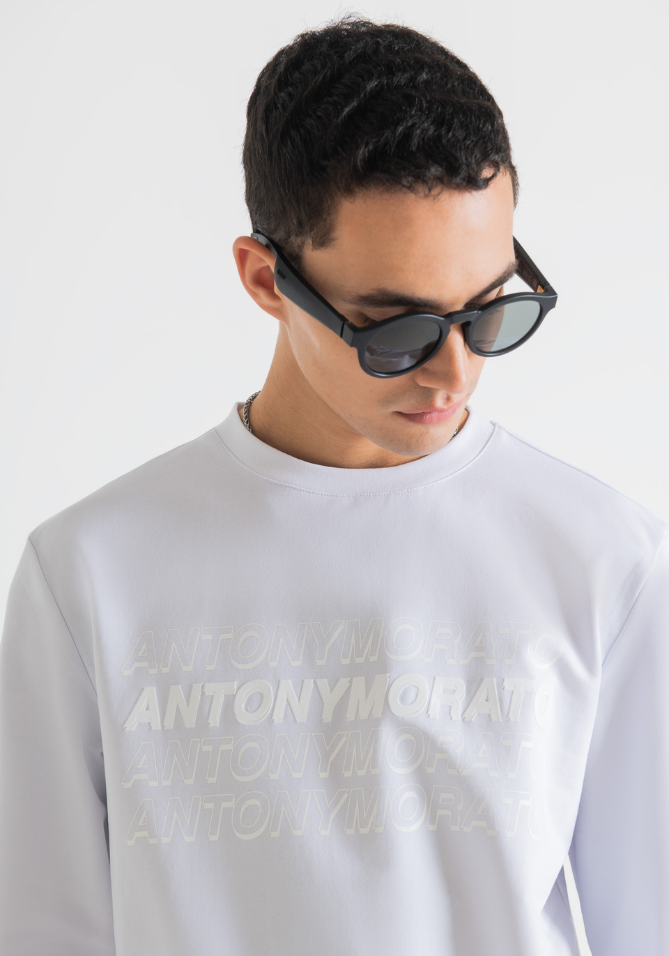 SLIM FIT HOODIE IN STRETCH COTTON WITH FRONT LOGO - Antony Morato Online Shop