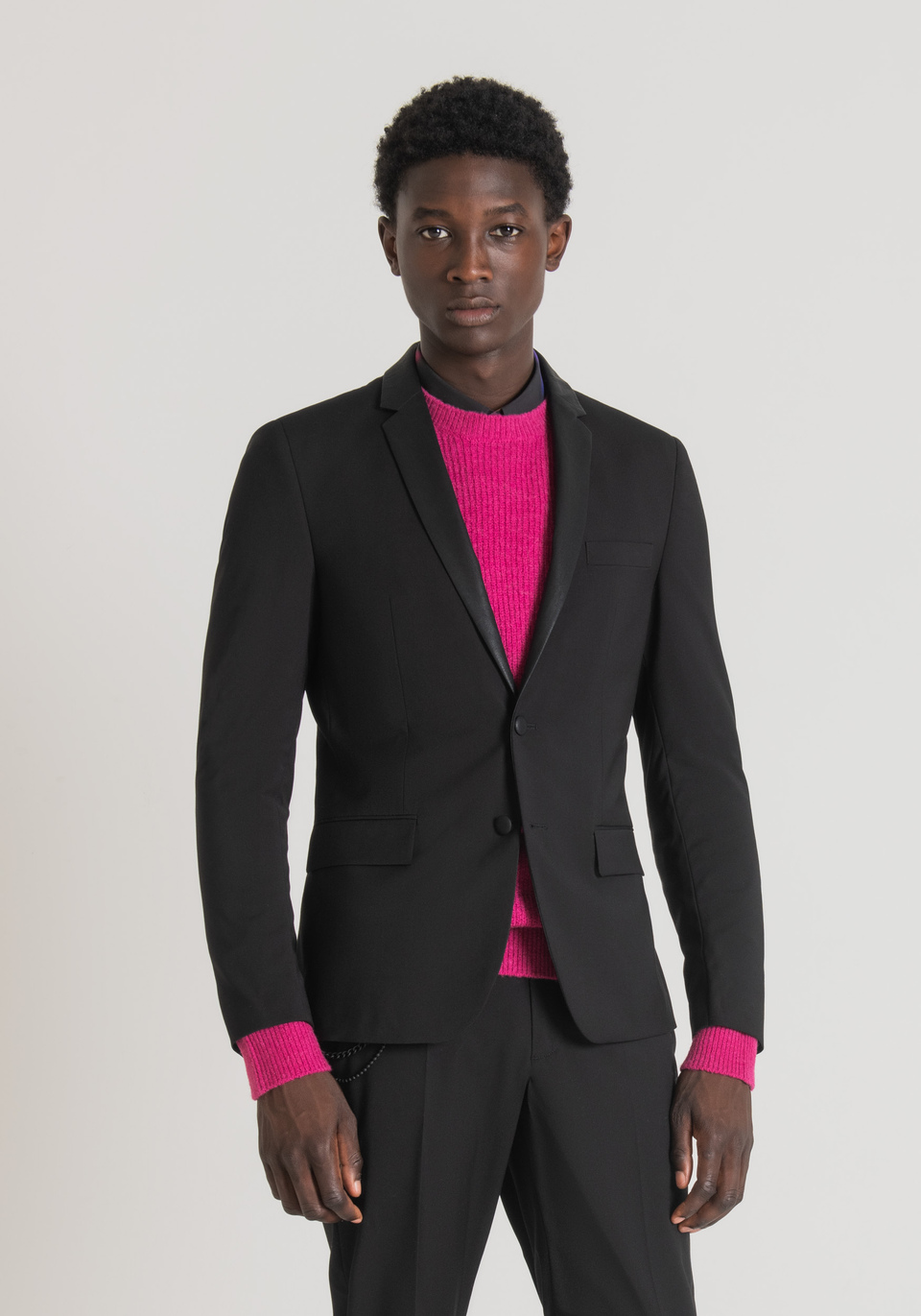 "JUDY" SLIM FIT JACKET IN STRETCH FABRIC WITH CONTRASTING FAUX LEATHER DETAILS - Antony Morato Online Shop