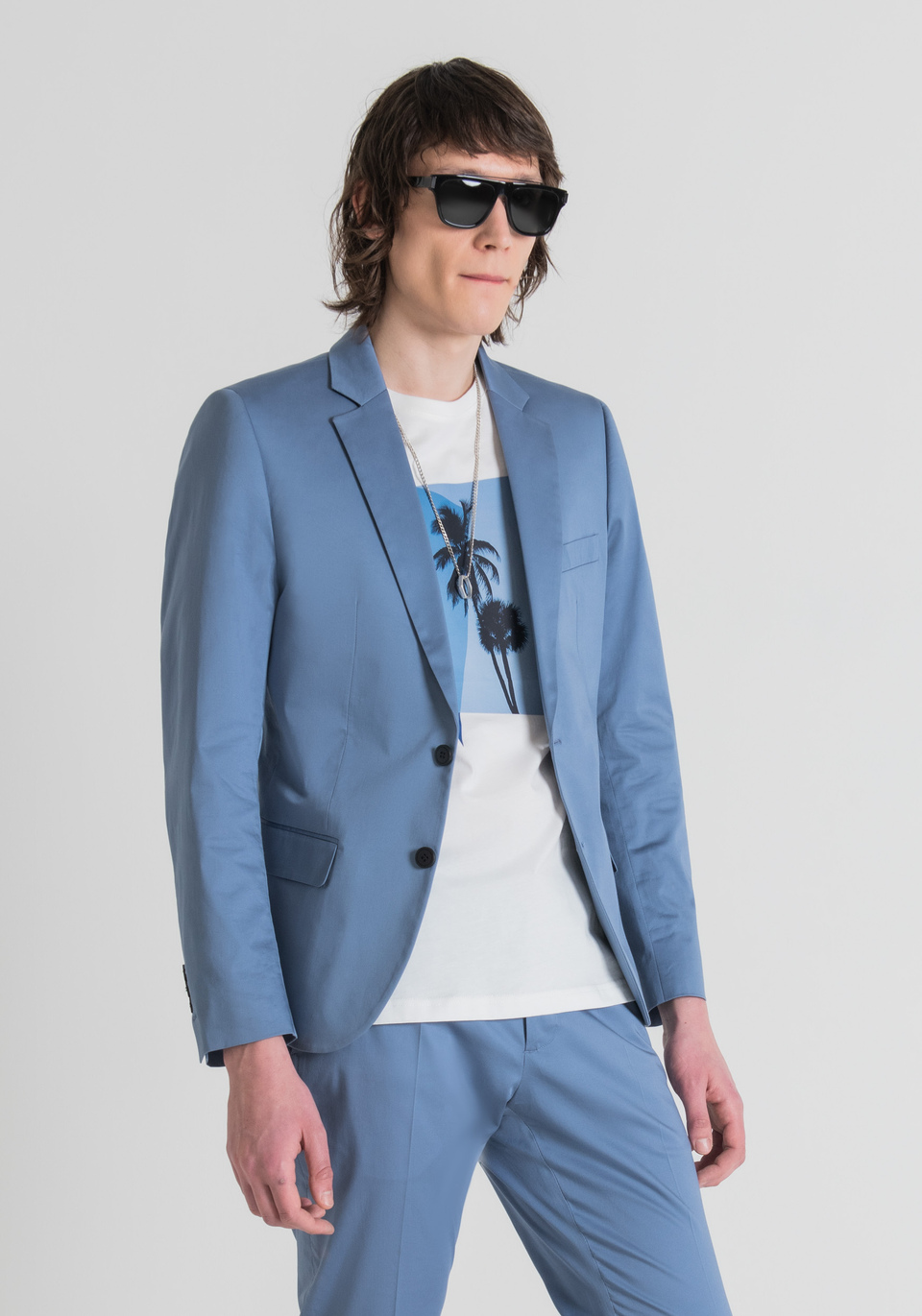 “BONNIE” SLIM-FIT SINGLE-BREASTED JACKET IN COOL STRETCHY COTTON - Antony Morato Online Shop