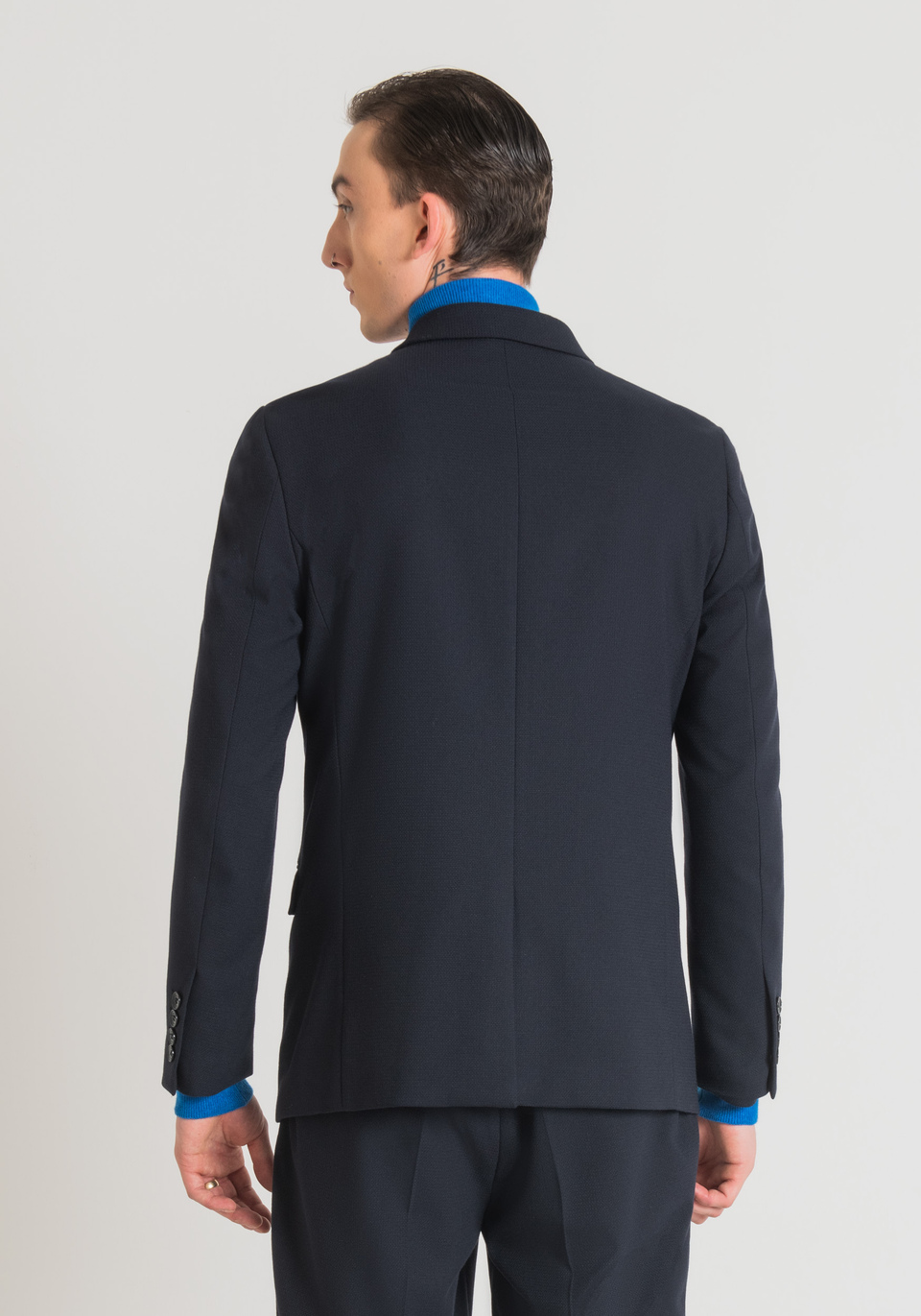 "ROGER" REGULAR-FIT DOUBLE-BREASTED JACKET IN STRETCH VISCOSE BLEND DOBBY FABRIC - Antony Morato Online Shop