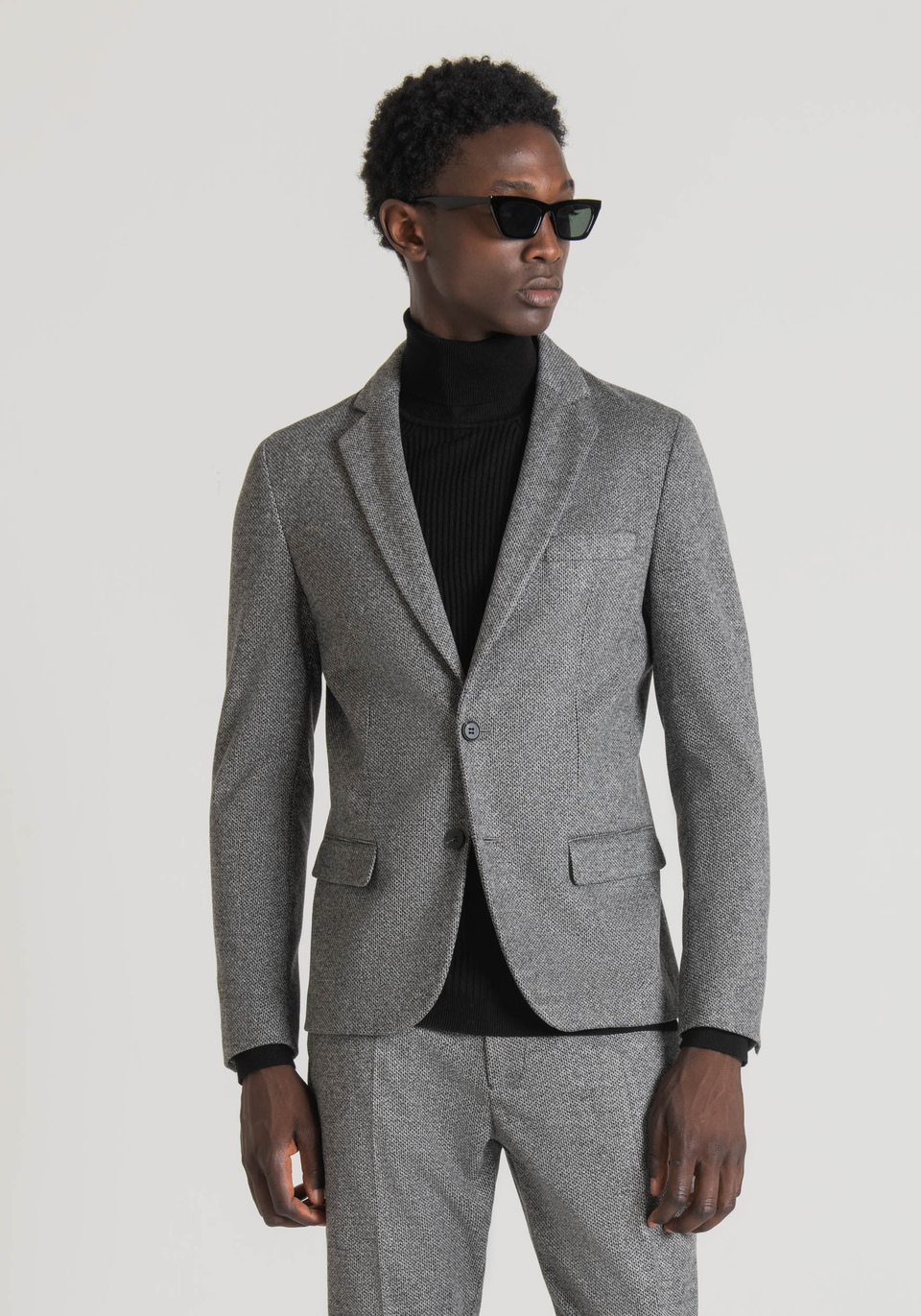 "ASHE" SUPER SLIM FIT JACKET IN STRETCH VISCOSE BLEND FABRIC WITH WARM FEEL EFFECT - Antony Morato Online Shop