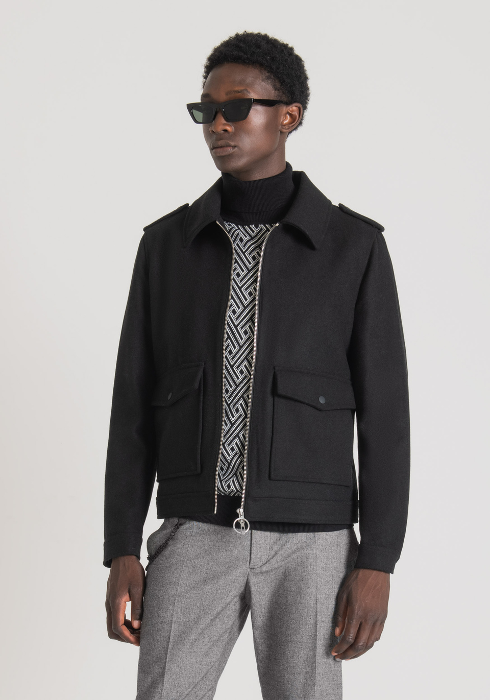 REGULAR FIT JACKET IN WOOL AND CASHMERE BLEND WITH SHIRT COLLAR - Antony Morato Online Shop