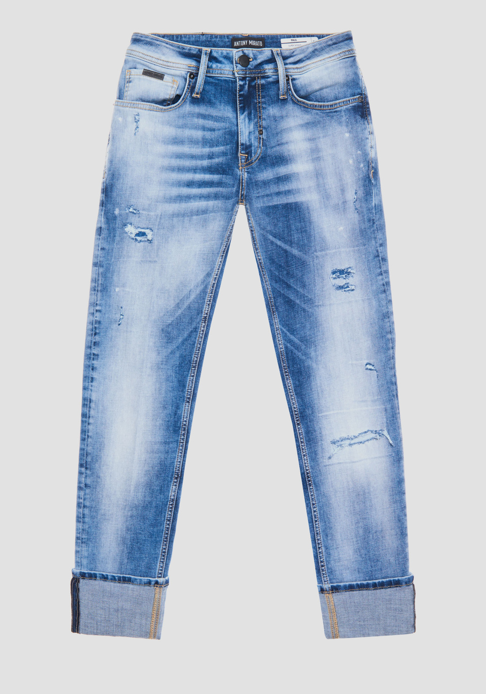"PAUL" SUPER SKINNY FIT JEANS IN STRETCH DENIM BLEND WITH BLEACHED EFFECT - Antony Morato Online Shop