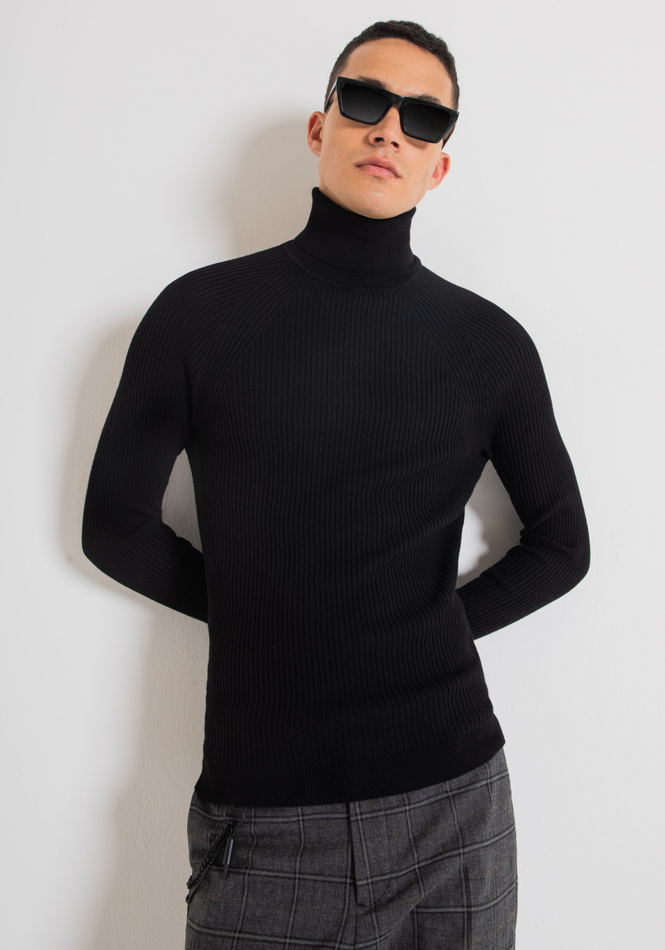HIHG-NECK SWEATER WITH RIBBED PROCESSING - Antony Morato Online Shop