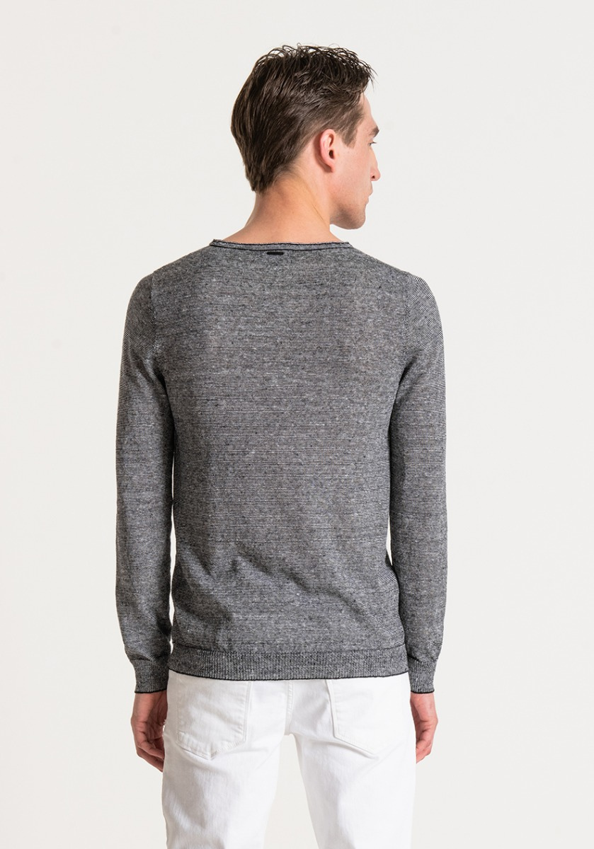 SWEATER IN A PLATED LINEN BLEND WITH A BREAST POCKET - Antony Morato Online Shop