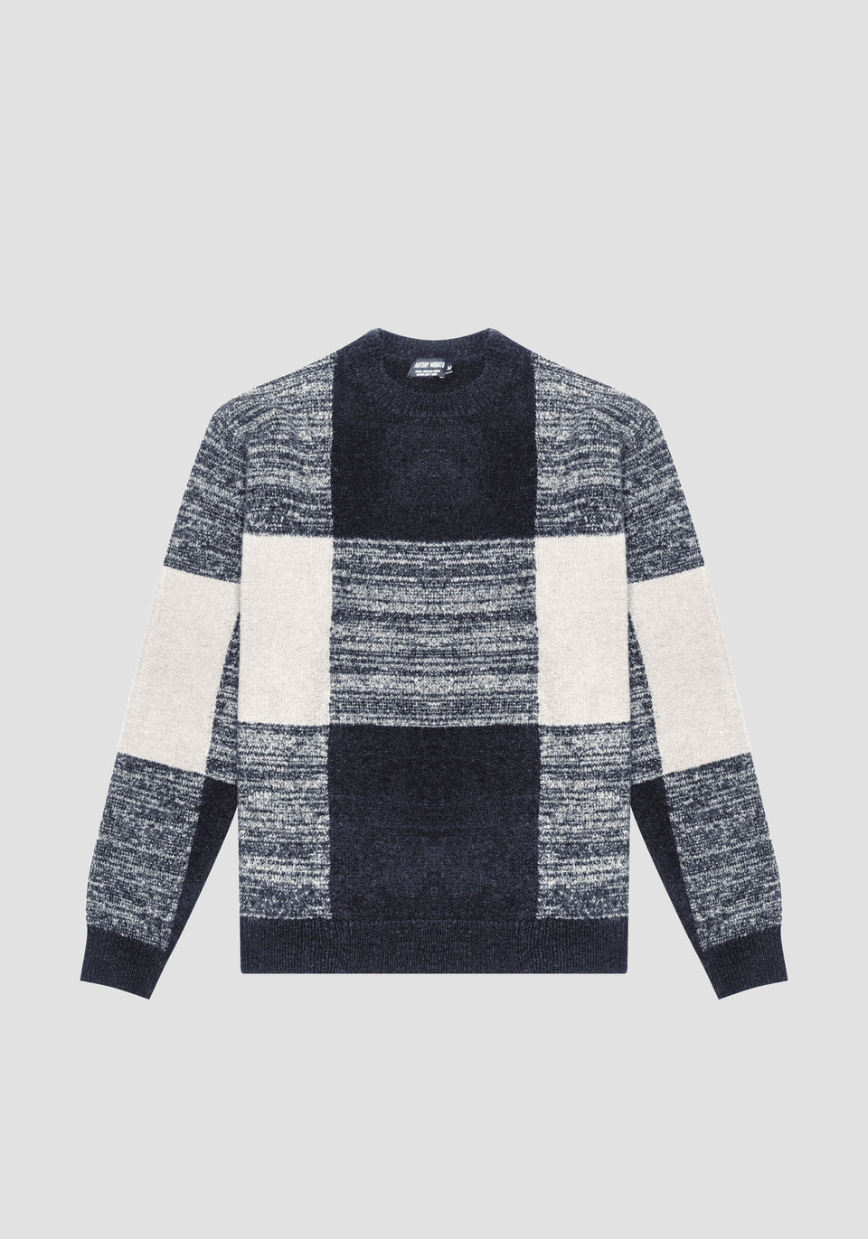 REGULAR FIT SWEATER IN MOHAIR BLEND YARN WITH JACQUARD 	CHECK PATTERN - Antony Morato Online Shop