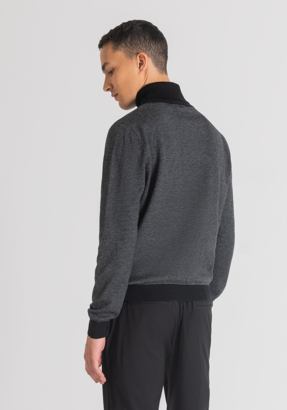 REGULAR FIT SWEATER IN MOHAIR WOOL-BLEND YARN WITH STRIPED PATTERN - Antony Morato Online Shop
