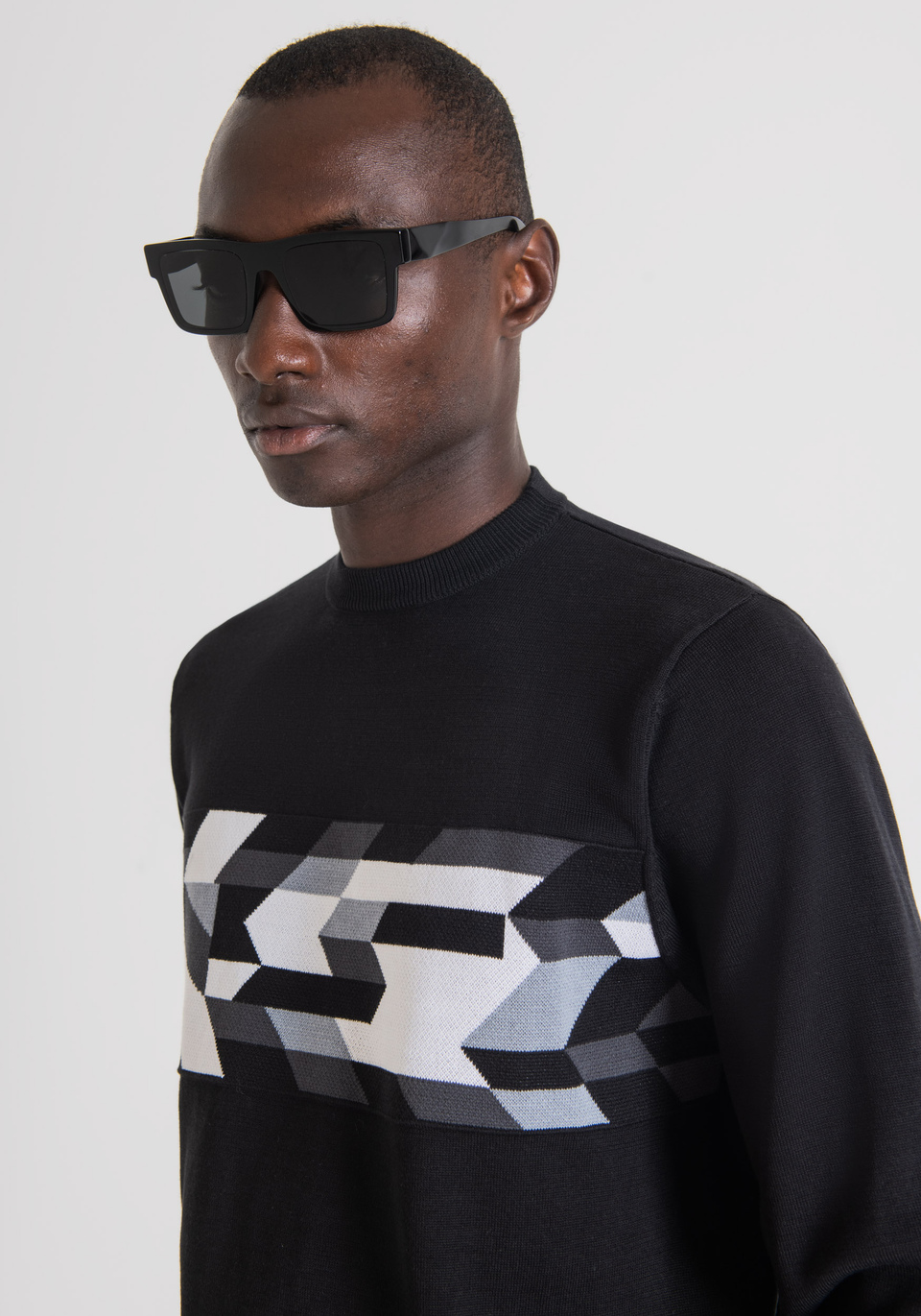REGULAR-FIT SWEATER IN SOFT MERCERISED COTTON WITH JACQUARD PATTERN - Antony Morato Online Shop