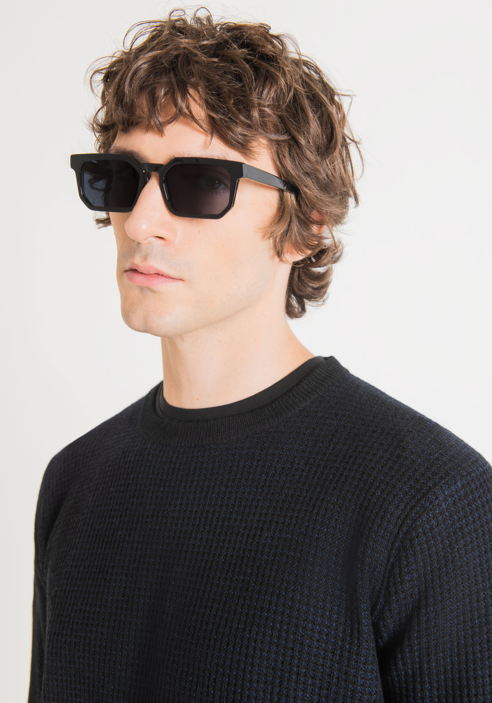 REGULAR-FIT SWEATER IN SOFT MOHAIR WOOL-BLEND YARN WITH ALL-OVER MICRO-PATTERN - Antony Morato Online Shop