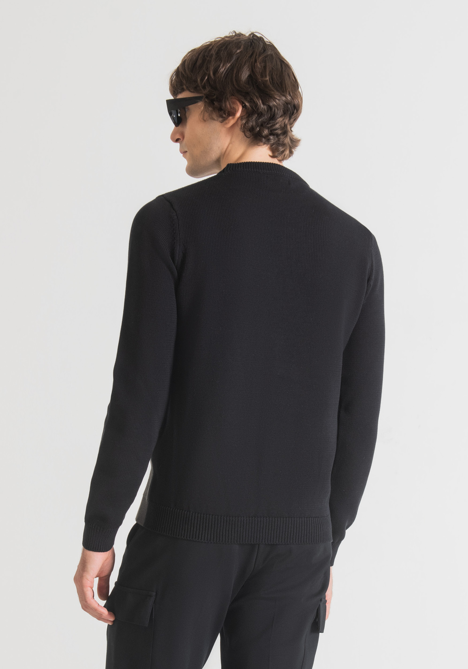 SLIM FIT SWEATER IN SOFT COTTON YARN WITH CONTRASTING JACQUARD KNIT - Antony Morato Online Shop