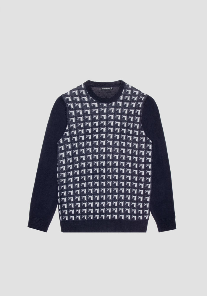 SLIM FIT SWEATER IN SOFT WOOL-BLEND JACQUARD WITH GEOMETRIC PATTERN - Antony Morato Online Shop