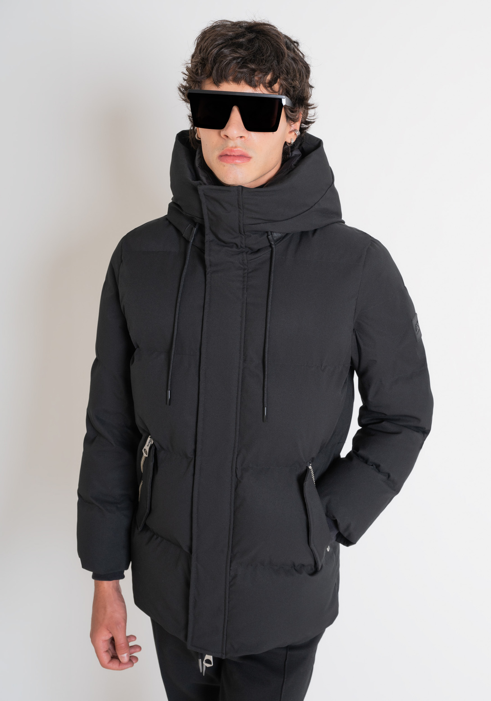 Antony Morato Regular Fit Down Jacket in Black Technical Fabric and Synthetic Padding