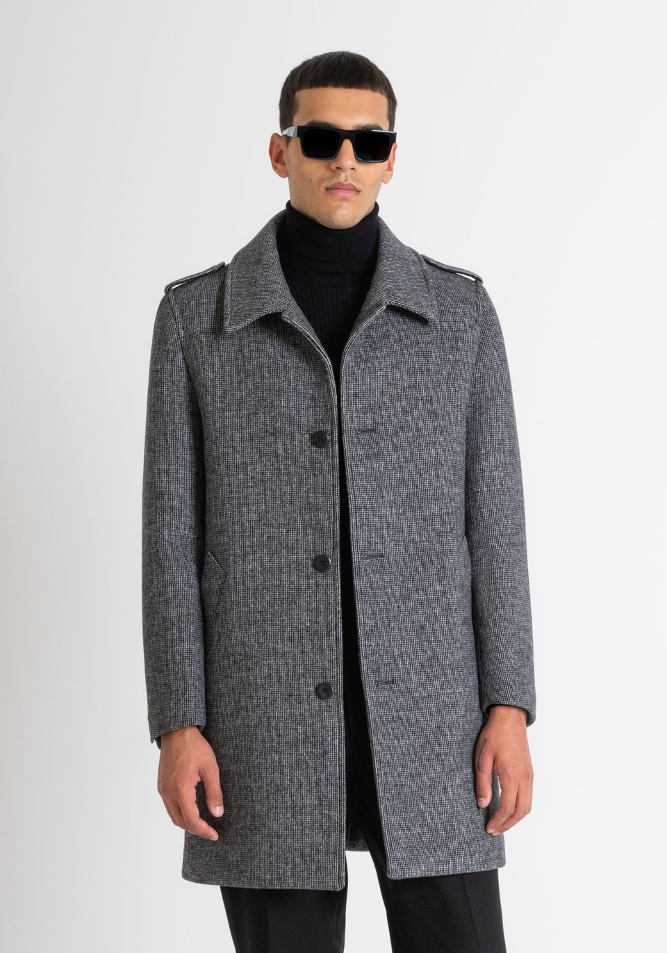 MANTEAU « RICHARD » REGULAR FIT EN LAINE MÉLANGÉE ET MICRO-MOTIF - Antony Morato Online Shop