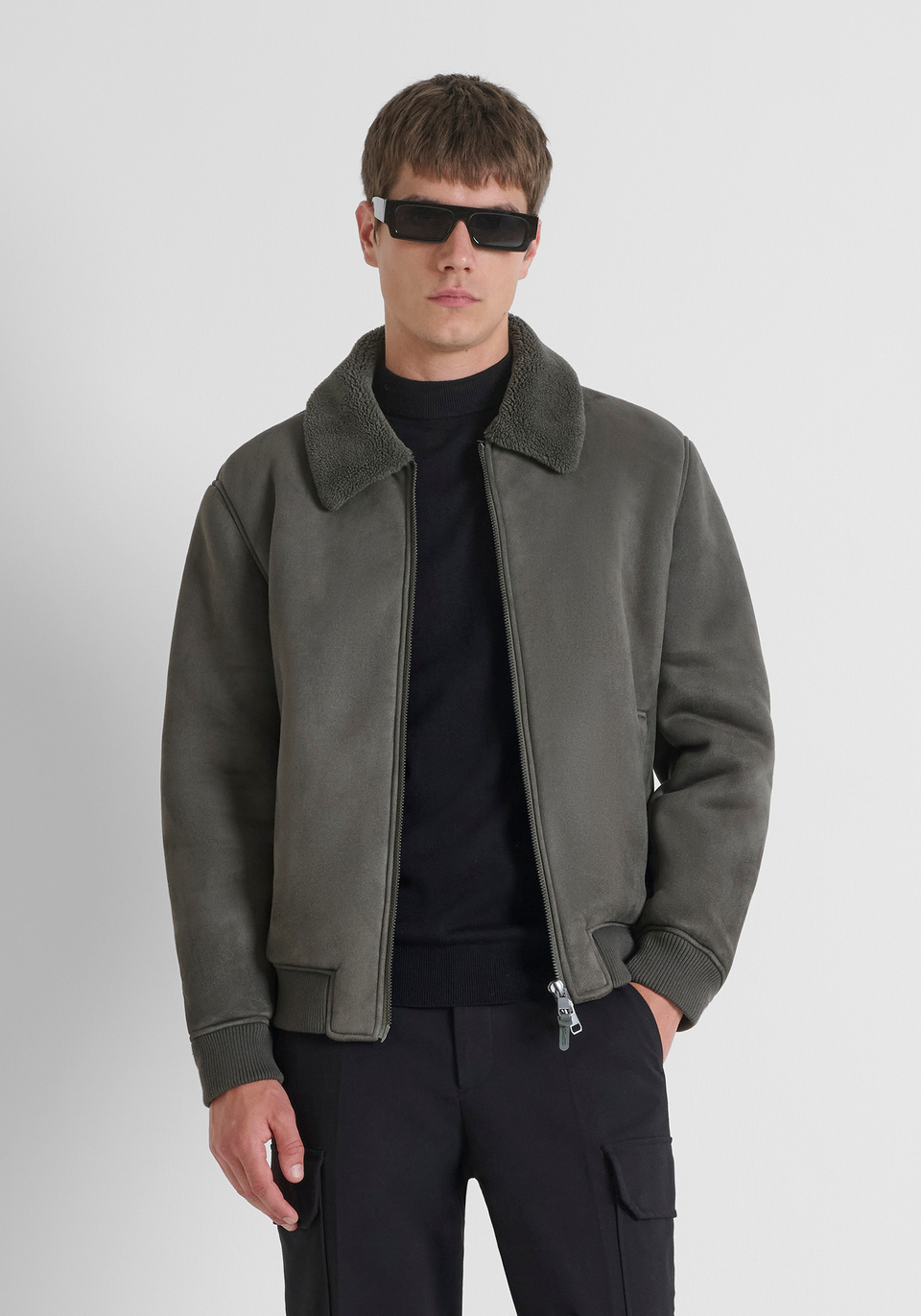 REGULAR FIT BOMBER JACKET WITH KNITTED INSERTS AND SUEDE EFFECT FABRIC - Antony Morato Online Shop