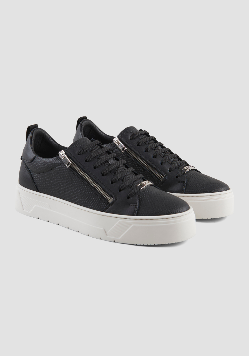 SNEAKERS WITH ZIP IN BLACK COATED LEATHER Antony Morato