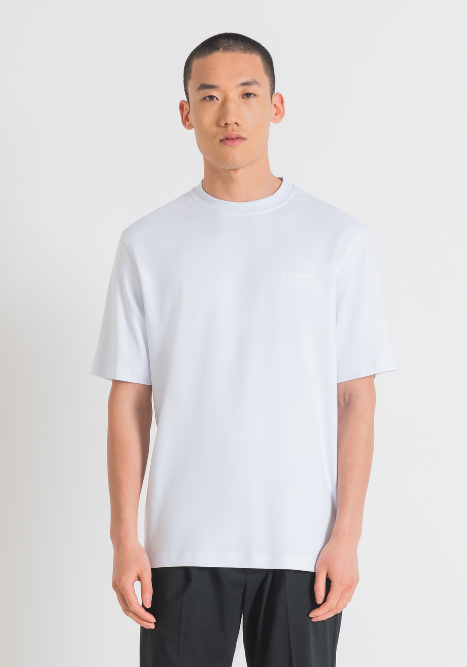 RELAXED FIT T-SHIRT IN COTTON JERSEY WITH RAISED MATTE LOGO PRINT | Antony  Morato