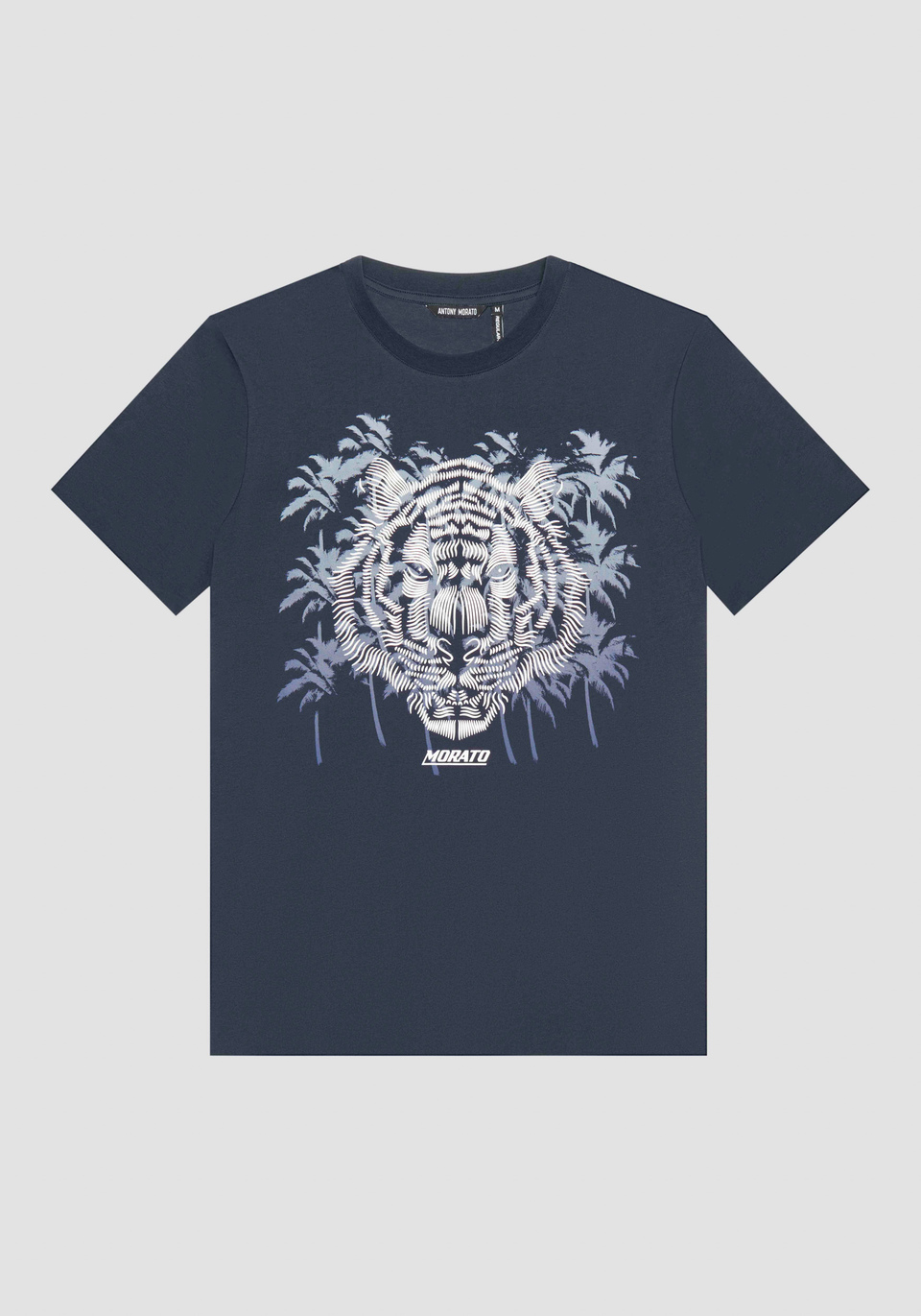 COTTON REGULAR FIT T-SHIRT WITH TIGER PRINT AND RUBBERIZED INJECTION MOLDED LOGO - Antony Morato Online Shop