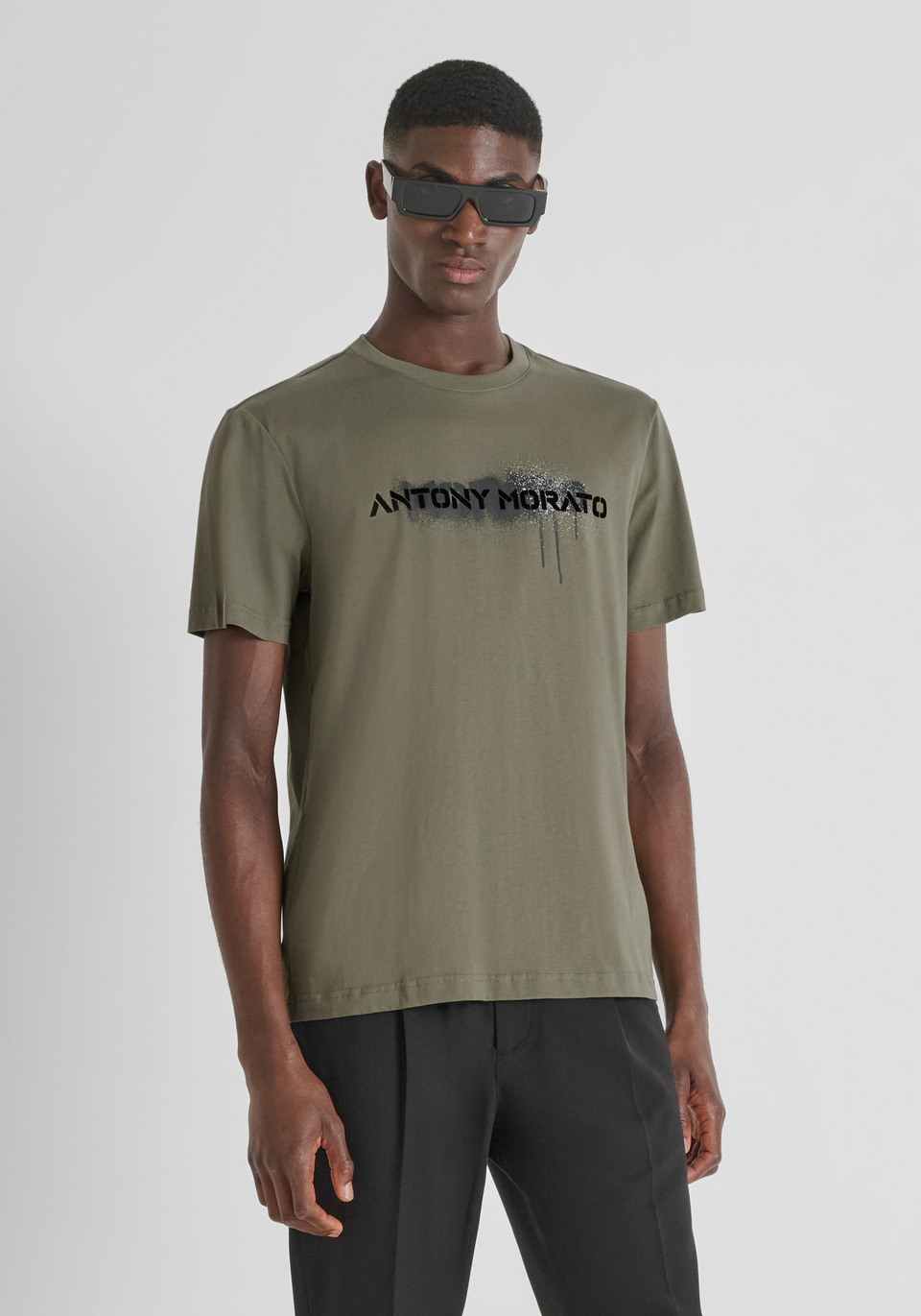 REGULAR FIT COTTON JERSEY T-SHIRT WITH PAINT LOGO PRINT - Antony Morato Online Shop