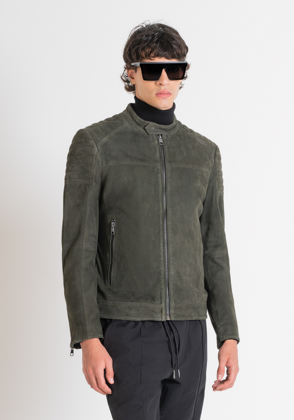 SLIM FIT BIKER JACKET IN SUEDE EFFECT GENUINE LEATHER Antony Morato