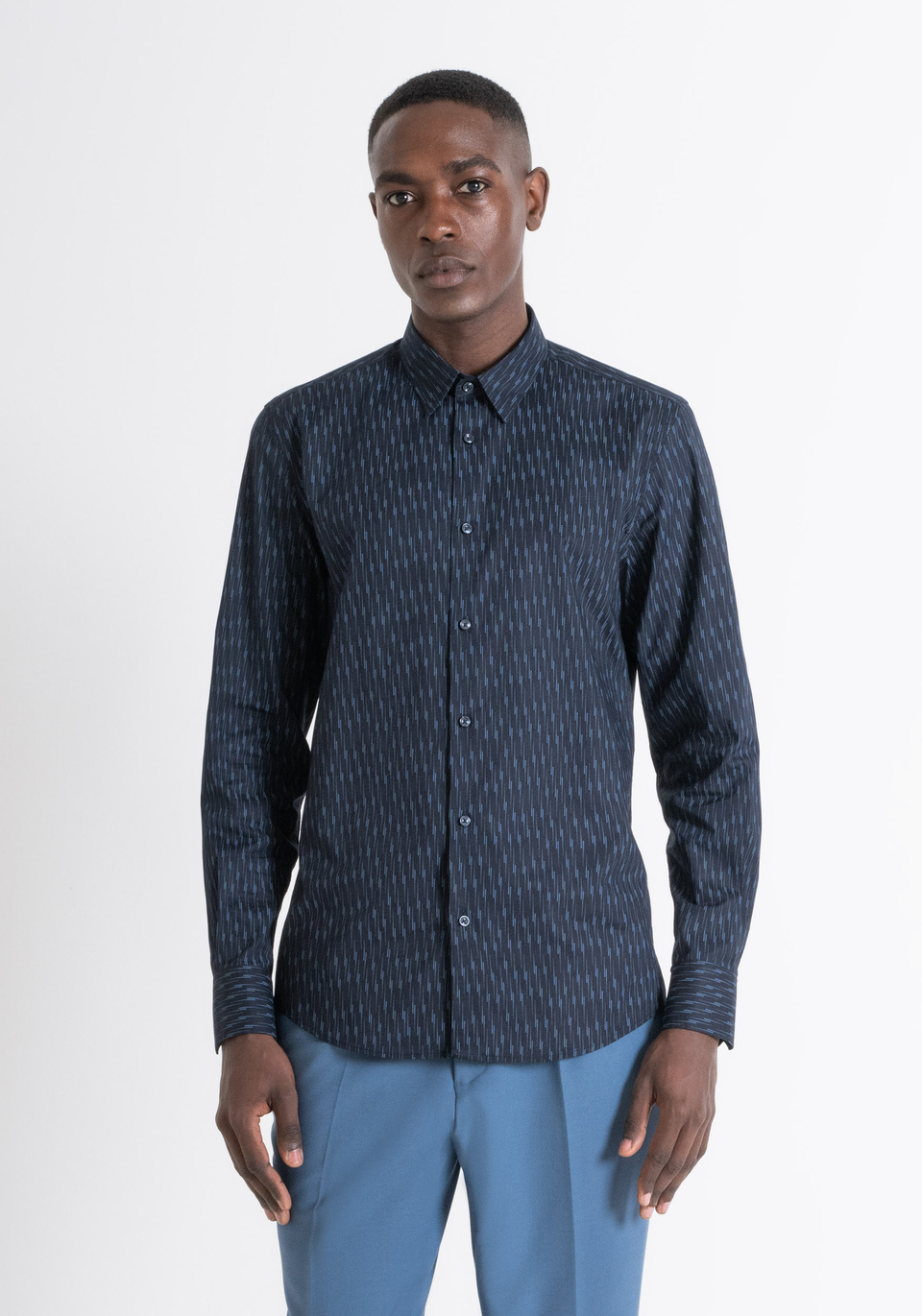 SLIM FIT "NAPOLI" SHIRT IN BLACK COTTON WITH MICRO PATTERN - Antony Morato Online Shop