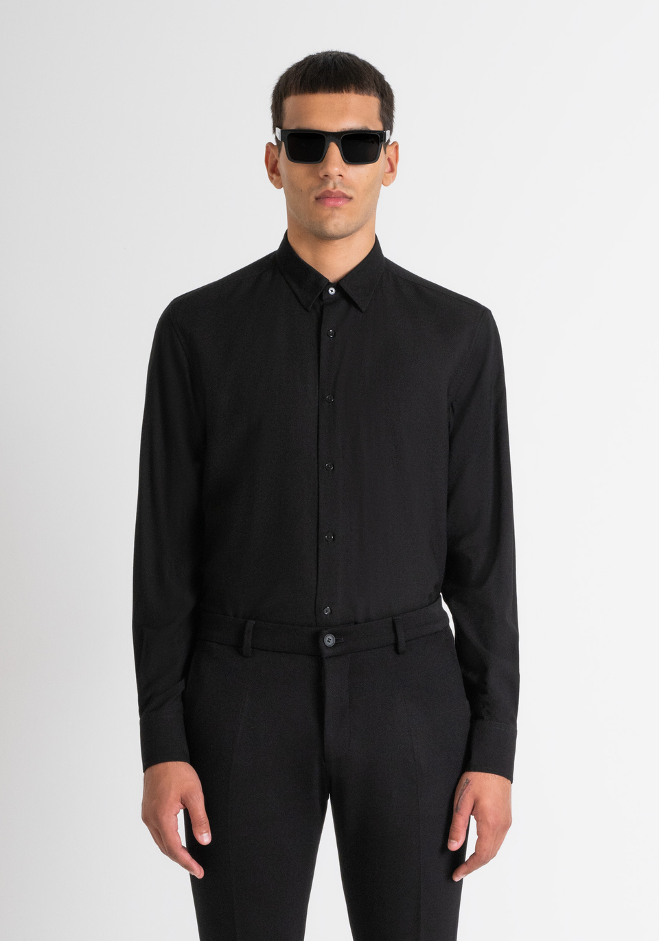 REGULAR FIT "NAPOLI" SHIRT IN BLACK SOFT-HAND VISCOSE BLEND - Antony Morato Online Shop