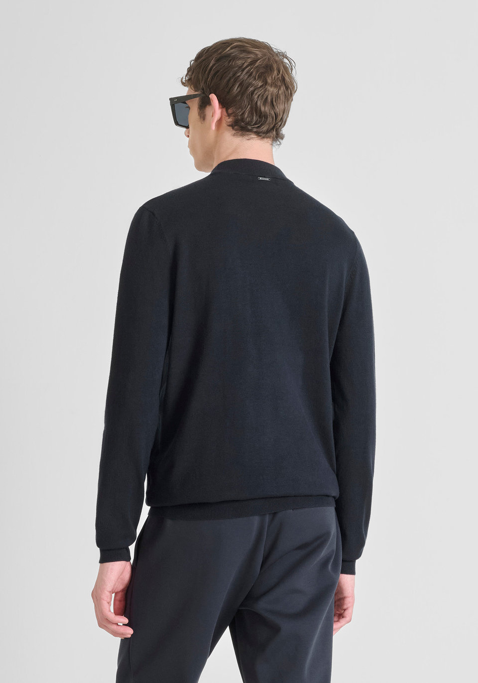 SLIM FIT COTTON JERSEY SWEATER IN STRETCH VISCOSE BLEND WITH COLLAR - Antony Morato Online Shop