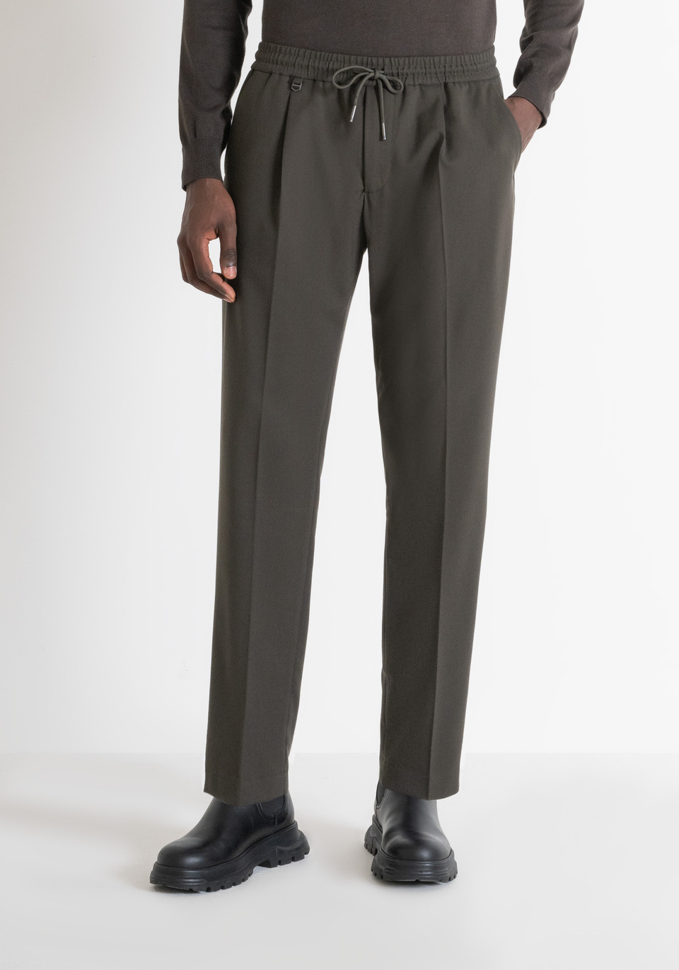 REGULAR FIT "NEIL" TROUSERS IN GREEN VISCOSE BLEND - Antony Morato Online Shop