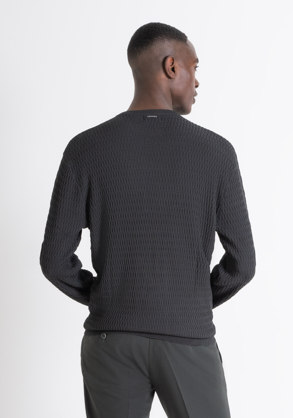 PULL À COL ROND REGULAR FIT VERT EN VISCOSE MÉLANGÉE MOTIF JACQUARD - Antony Morato Online Shop