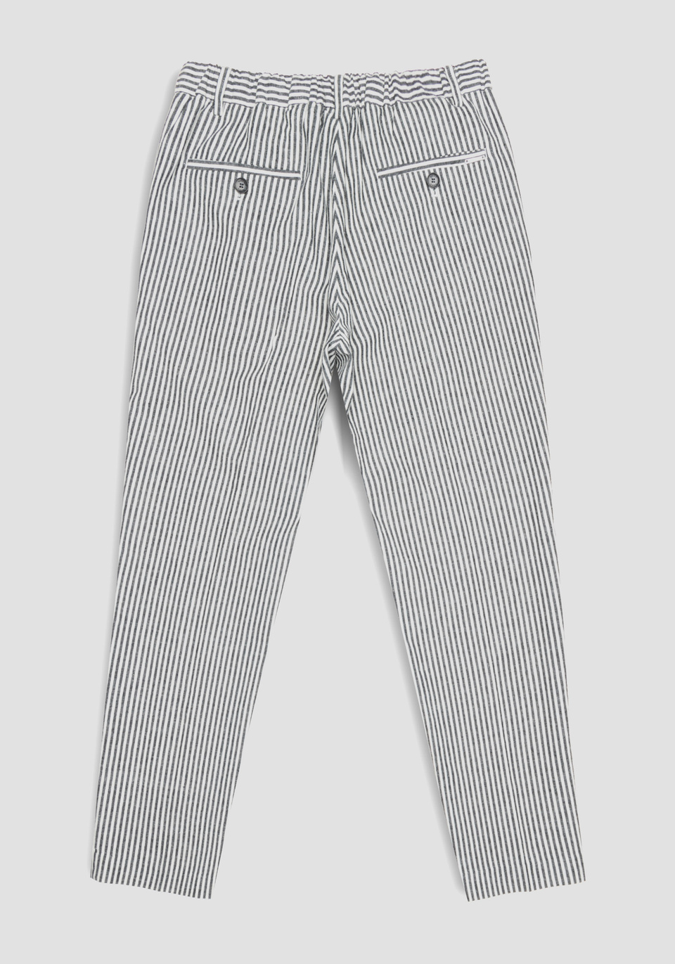 “GUSTAF” CARROT-FIT TROUSERS IN LINEN BLEND WITH STRIPED PRINT - Antony Morato Online Shop
