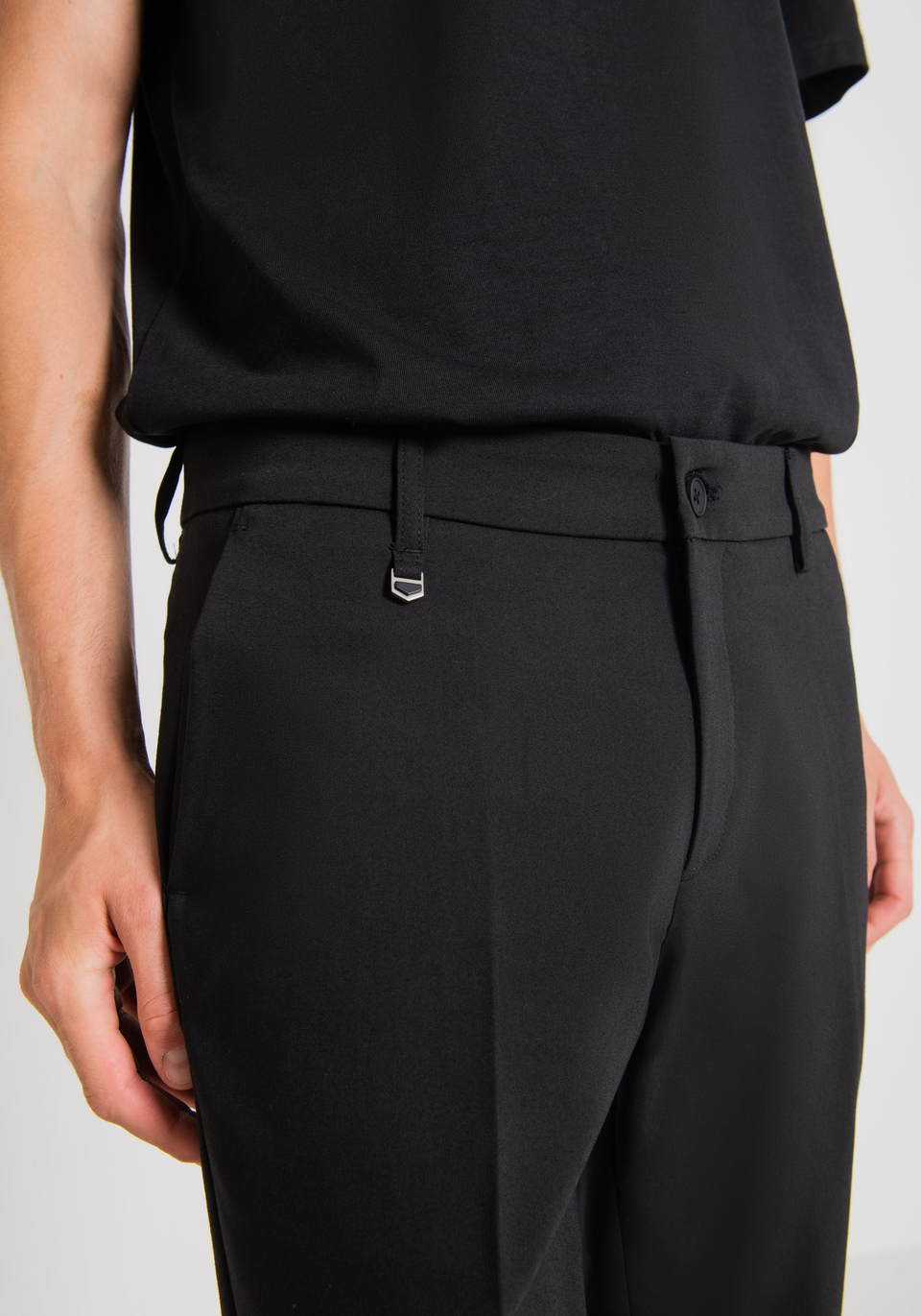 Bershka faux leather skinny trouser with zip hem in black | ASOS